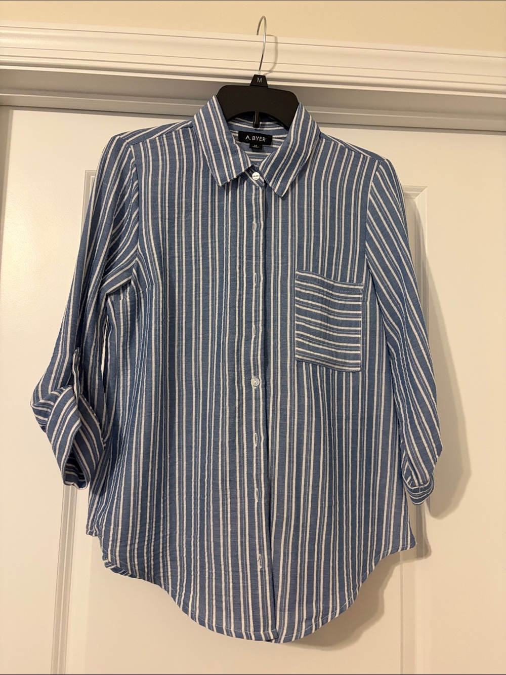 NWOT A.Byer Blue & White Vertical Stripe Button-Down Shirt